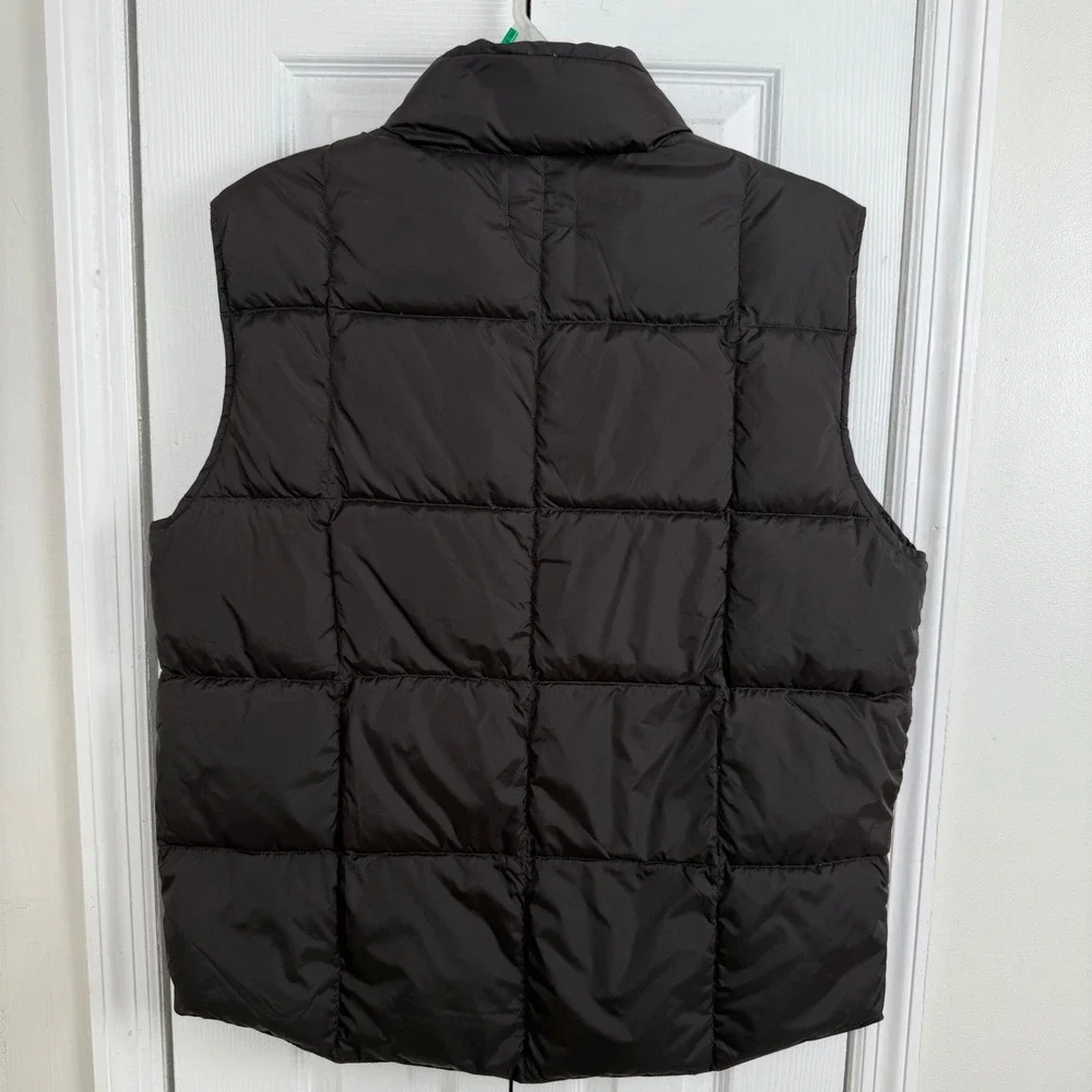 Lands End Mens Down Puffer Vest Brown Large 42-44 Quilted Snap‎ Front Mock Neck